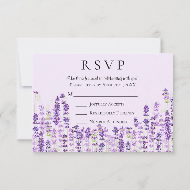 Lavender Light Purple Flowers Watercolor RSVP Card (Front)
