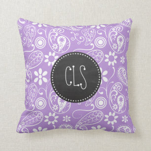Lavender, Light Purple Paisley; Chalkboard look Cushion