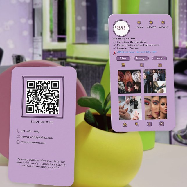 Lavender Light Purple Trendy Instagram Salon     Business Card (Creator Uploaded)