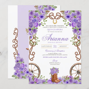 Lavender Light Purple Western Charra Quinceañera Invitation