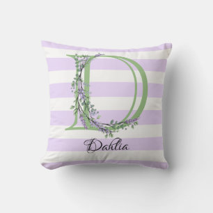 Lavender light purple white strips monogram cushion