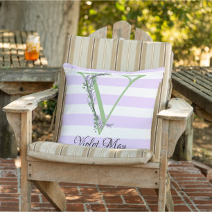 Lavender light purple white strips monogram cushion