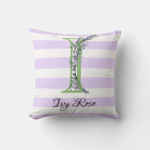 Lavender light purple white strips monogram cushion