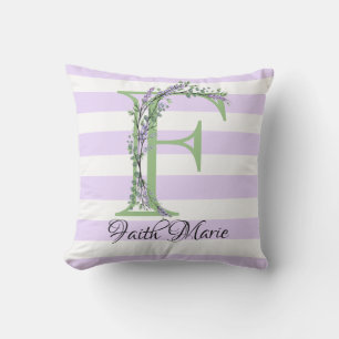 Lavender light purple white strips monogram cushion