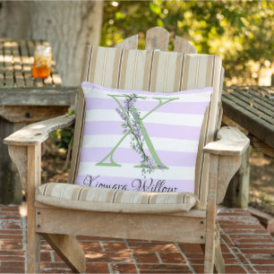 Lavender light purple white strips monogram cushion