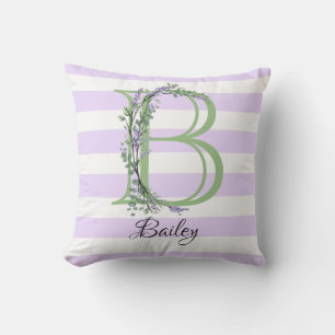 Lavender light purple white strips monogram cushion