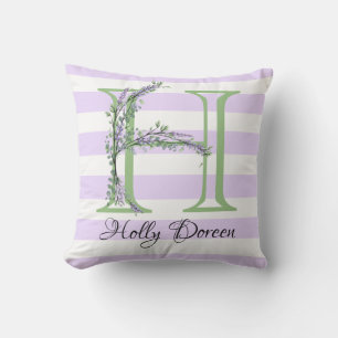Lavender light purple white strips monogram cushion