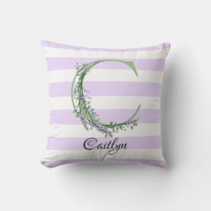 Lavender light purple white strips monogram cushion