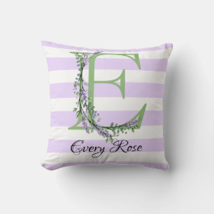 Lavender light purple white strips monogram cushion