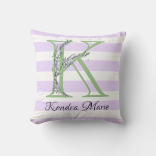 Lavender light purple white strips monogram cushion