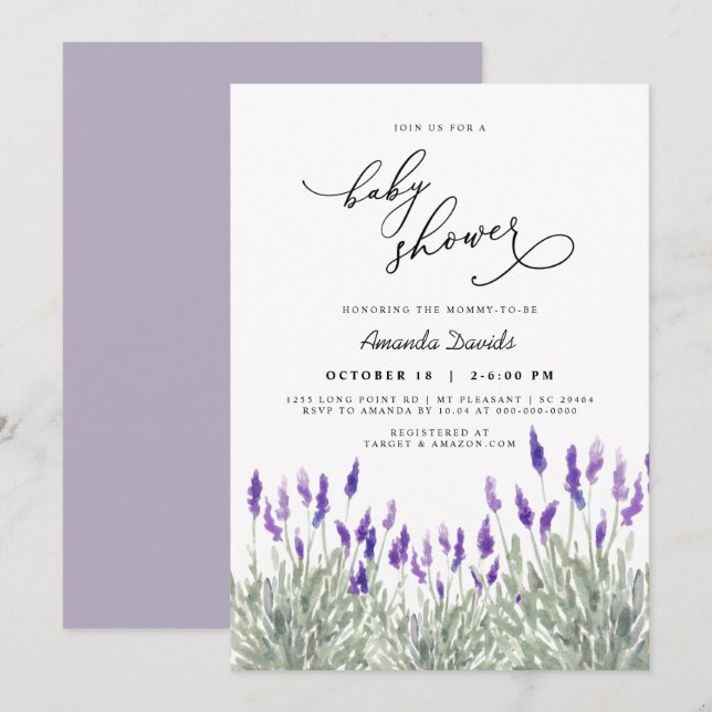 Lavender Lila Greenery Gender Neutral Baby Shower Invitation (Front/Back)