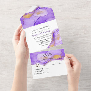 Lavender Lilac Alcohol Ink Wedding All In One Invi Invitation