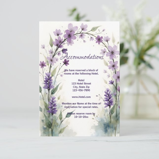 Lavender & Lilac Floral Arch Accommodations Enclosure Card (Standing Front)