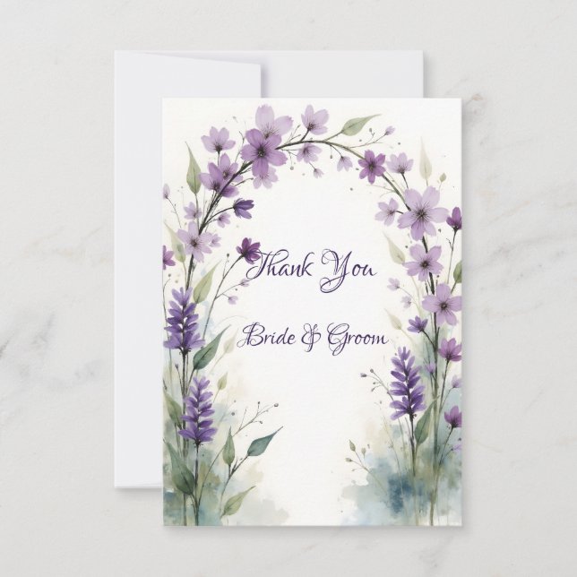 Lavender & Lilac Floral Arch Photo Thank you Card (Front)