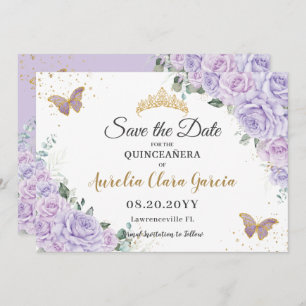 Lavender Lilac Floral Quinceañera 15 Save the Date