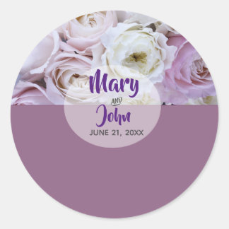 Lavender Lilac Floral Rose Wedding Classic Round Sticker