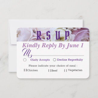 Lavender Lilac Floral Rose  Wedding RSVP Card