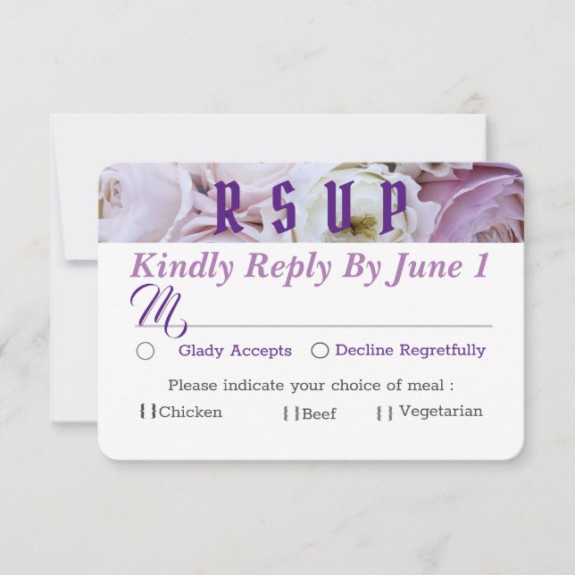 Lavender Lilac Floral Rose  Wedding RSVP Card (Front)