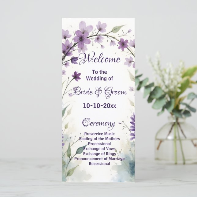 Lavender Lilac Floral Wedding Programme (Standing Front)