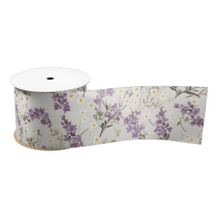 Lavender Lilac Flower Design Satin Ribbon