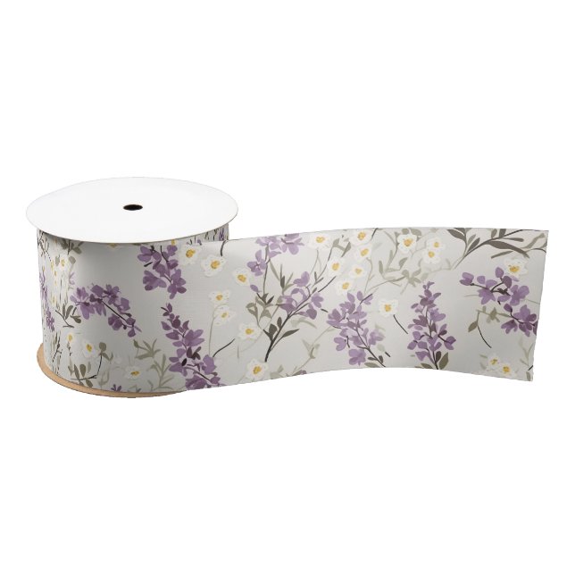 Lavender Lilac Flower Design Satin Ribbon (Spool)