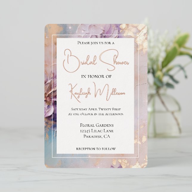 Lavender Lilac Gold Aqua Floral Bridal Shower (Standing Front)