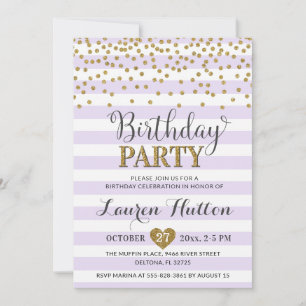 Lavender Lilac Gold Glitter Elegant Birthday Party Invitation
