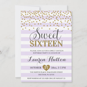 Lavender Lilac Gold Sweet Sixteen Party Birthday Invitation