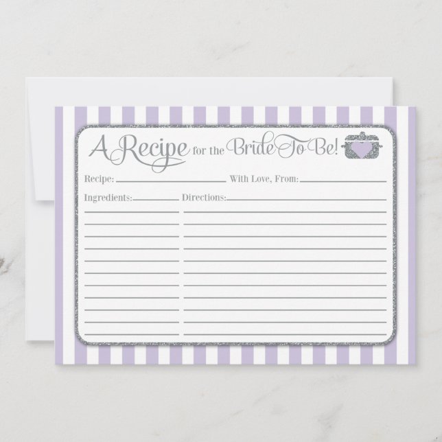 Lavender Lilac Grey Bridal Shower Recipe Card (Front)