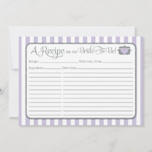 Lavender Lilac Grey Bridal Shower Recipe Card