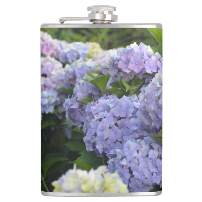 Lavender & Lilac Hortensia Hydrangea Flowers Hip Flask (Front)