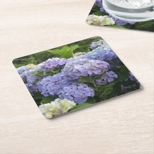Lavender & Lilac Hortensia Hydrangea Flowers Square Paper Coaster (Angled)