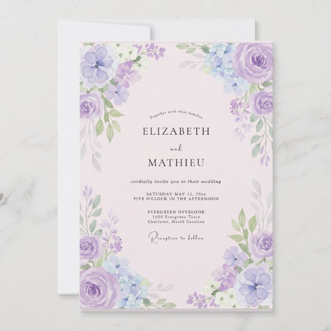 Lavender Lilac Hydrangea Eucalyptus Wedding Invitation (Front)