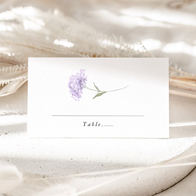 Lavender Lilac Hydrangea Watercolor Wedding Place Card (Lavender hydrangea wedding place card, minimal watercolor floral table name card, elegant wedding)