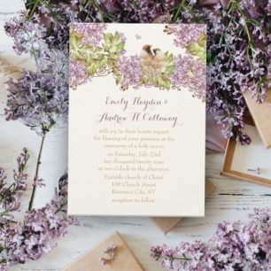 Lavender Lilac Love Bird Wedding Invitation