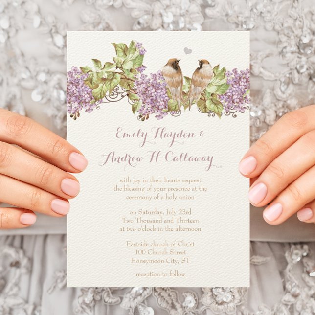 Lavender Lilac Love Bird Wedding Invitation (Creator Uploaded)