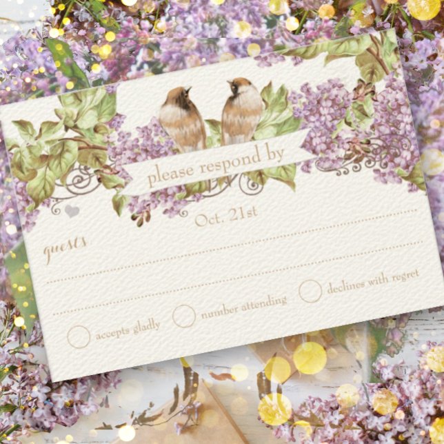 Lavender Lilac Love Bird Wedding RSVP (Creator Uploaded)