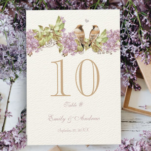 Lavender Lilac Love Bird Wedding Table Number Card