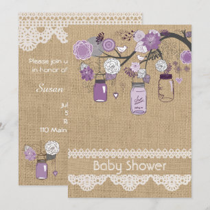 Lavender Lilac Mason Jar Baby Shower Invitation