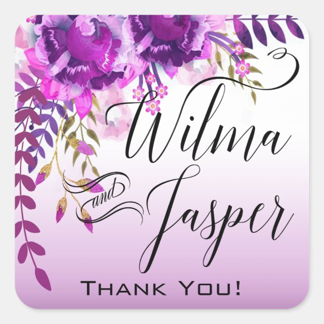 Lavender Lilac Plum Vines Floral Foliage Thank You Square Sticker (Front)