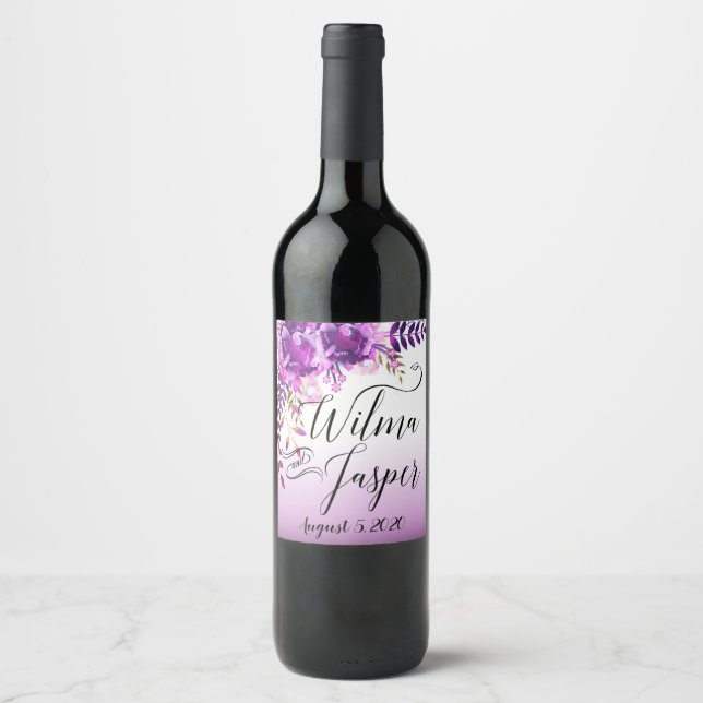 Lavender Lilac Plum Vines Floral Foliage Wine Label (Front)