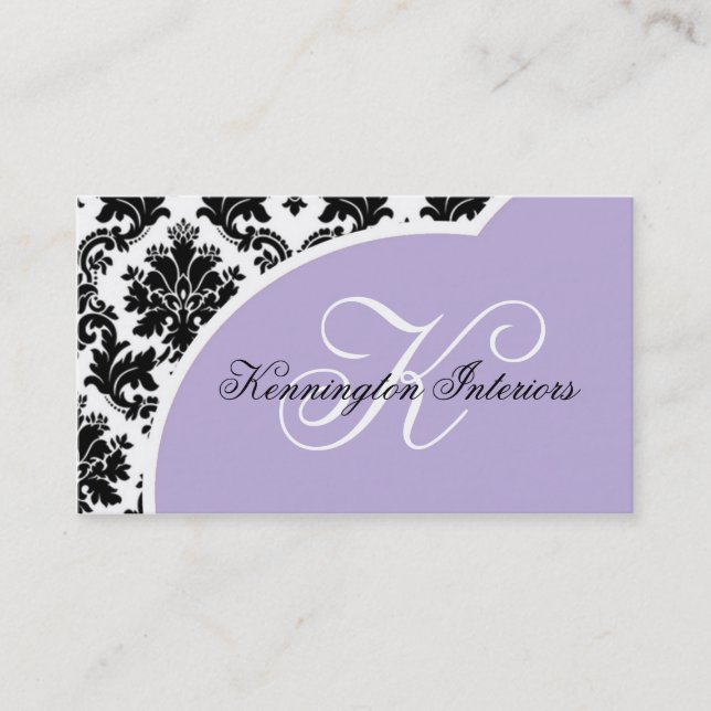 Lavender Lilac Purple Black Damask Business Cards (Front)