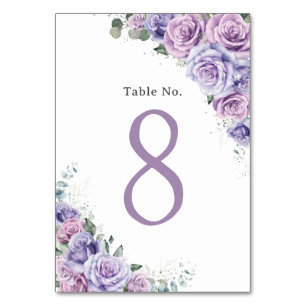 Lavender Lilac Purple Floral Birthday Quinceanera  Table Number
