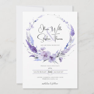 Lavender Lilac Purple Floral Boho Save The Date Invitation