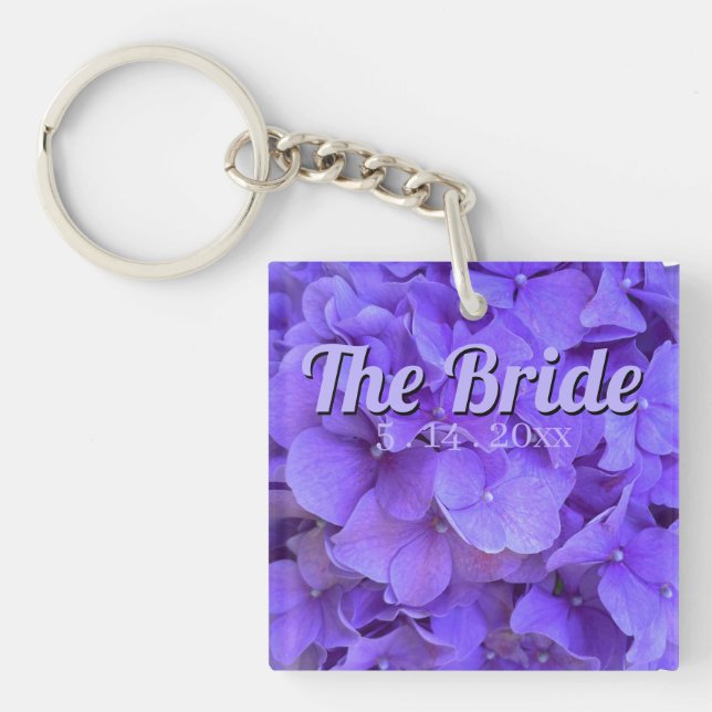 Lavender lilac purple Hydrangeas flowers the Bride Key Ring (Front)
