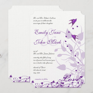 Lavender & Lilac Purple Plum Love Bird Wedding Invitation