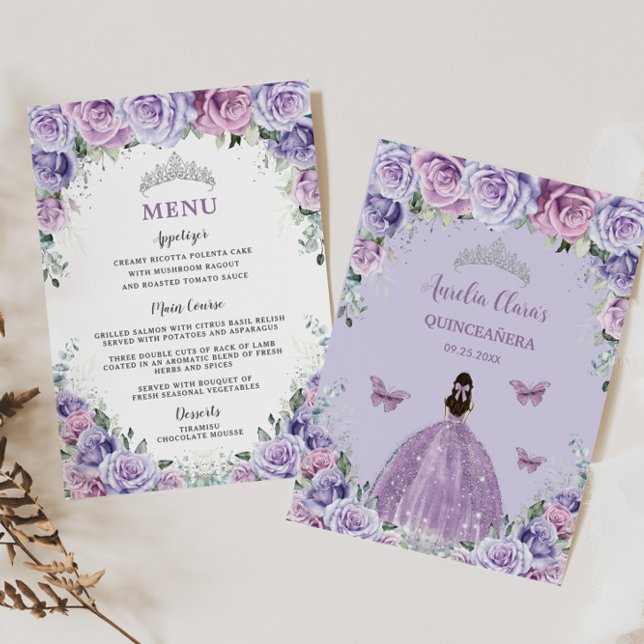 Lavender Lilac Purple Rose Floral Quinceanera Menu (Creator Uploaded)