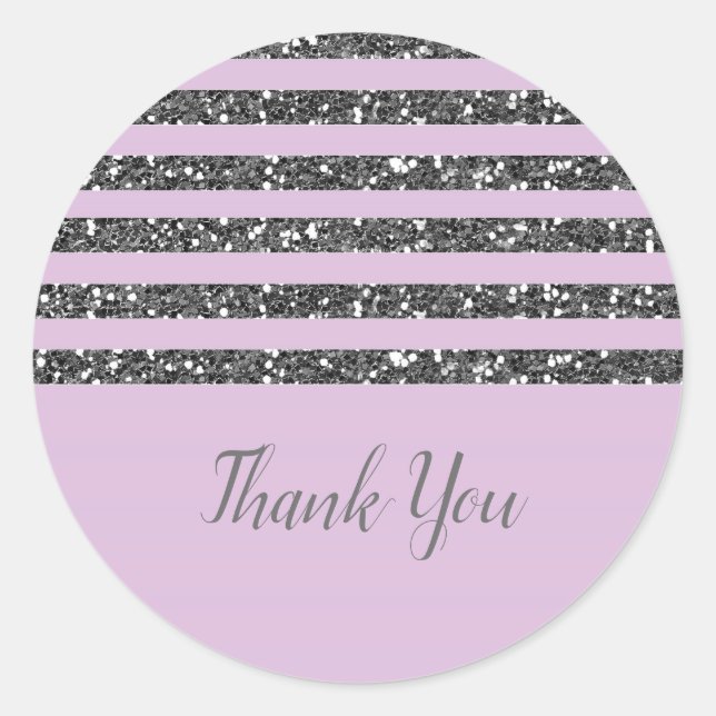 Lavender Lilac Purple Silver Glitter Stripes Party Classic Round Sticker (Front)