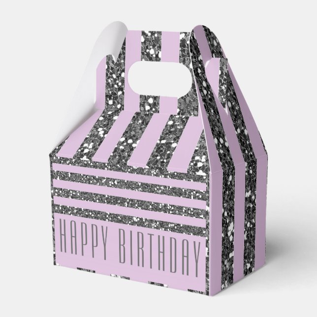Lavender Lilac Purple Silver Glitter Stripes Party Favour Box (Front Side)
