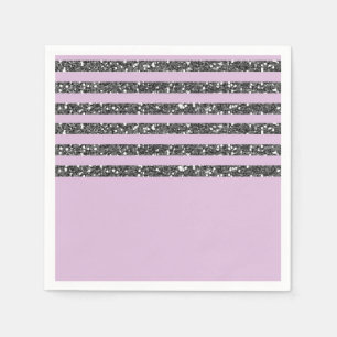 Lavender Lilac Purple Silver Glitter Stripes Party Napkin